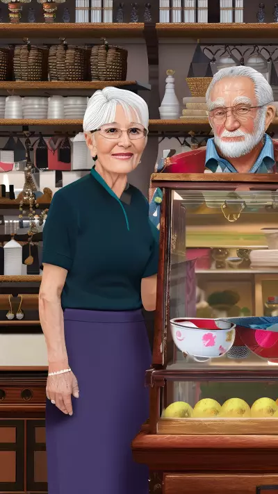 Grandfather and Grandmother Visiting their Favorite Antique Shop A Traditional Portrait