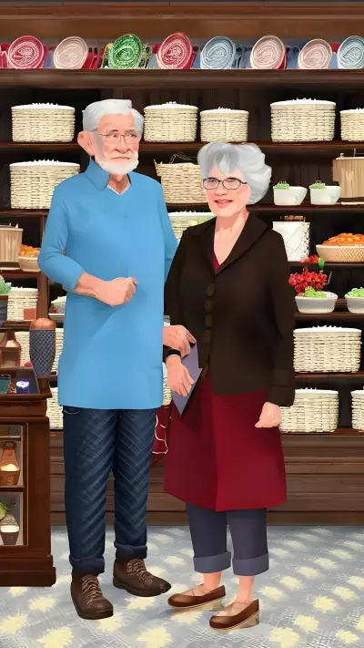 Grandfather and Grandmother Visiting their Favorite Antique Shop A Traditional Portrait