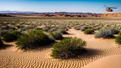 Desert Landscape Vibrant Color Captured in the Bleakness of Sand and Helicopter