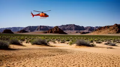 Desert Landscape Vibrant Color Captured in the Bleakness of Sand and Helicopter