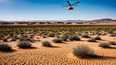 Desert Landscape Vibrant Color Captured in the Bleakness of Sand and Helicopter