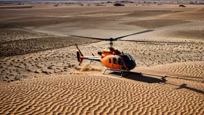 Desert Landscape Vibrant Color Captured in the Bleakness of Sand and Helicopter