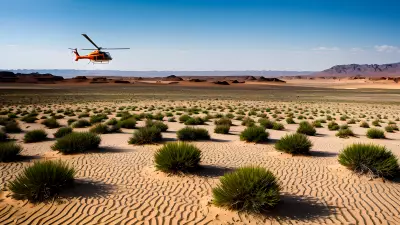 Desert Landscape Vibrant Color Captured in the Bleakness of Sand and Helicopter