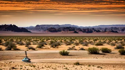 Desert Landscape Vibrant Color Captured in the Bleakness of Sand and Helicopter