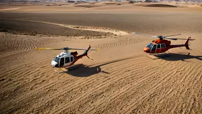 Desert Landscape Vibrant Color Captured in the Bleakness of Sand and Helicopter