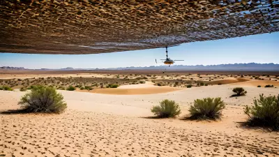 Desert Landscape Vibrant Color Captured in the Bleakness of Sand and Helicopter