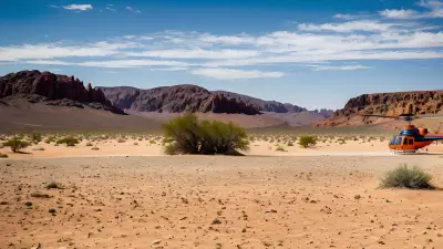Desert Landscape Vibrant Color Captured in the Bleakness of Sand and Helicopter