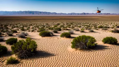 Desert Landscape Vibrant Color Captured in the Bleakness of Sand and Helicopter