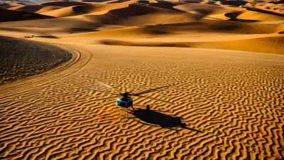 Desert Landscape Vibrant Color Captured in the Bleakness of Sand and Helicopter