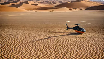 Desert Landscape Vibrant Color Captured in the Bleakness of Sand and Helicopter