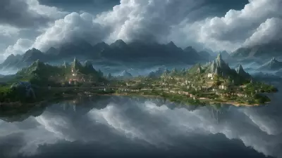 Aerial Enclave Sublime Village in the Celestial Clouds