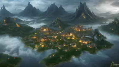 Aerial Enclave Sublime Village in the Celestial Clouds