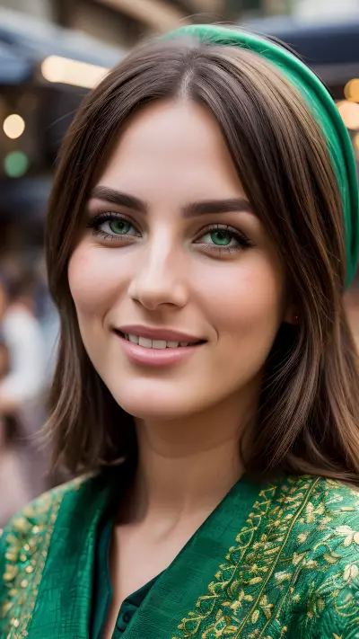 Busy Marketplace Portrait with Green Eyes