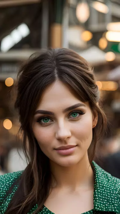 Busy Marketplace Portrait with Green Eyes