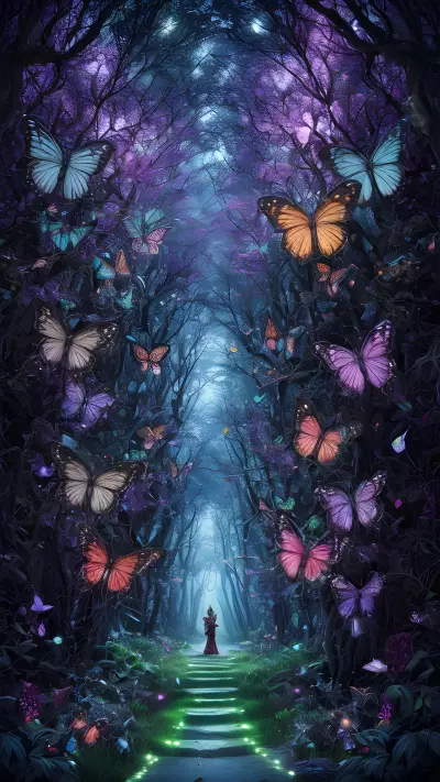 Enchanted Forest of Luminous Butterflies