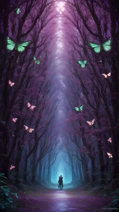 Enchanted Forest of Luminous Butterflies