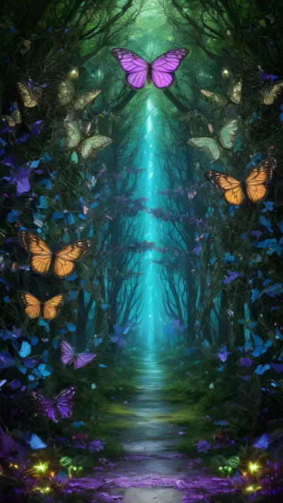 Enchanted Forest of Luminous Butterflies
