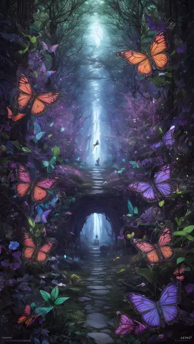 Enchanted Forest of Luminous Butterflies