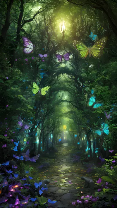 Enchanted Forest of Luminous Butterflies