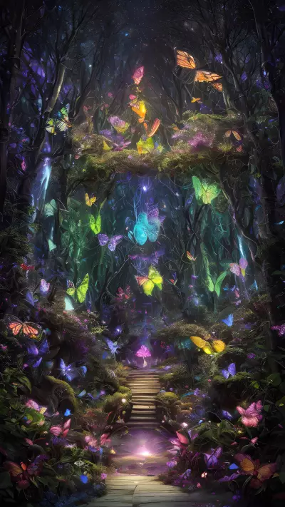 Enchanted Forest of Luminous Butterflies