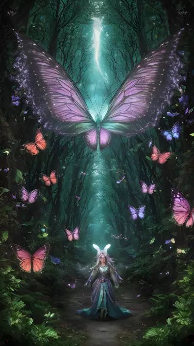 Enchanted Forest of Luminous Butterflies
