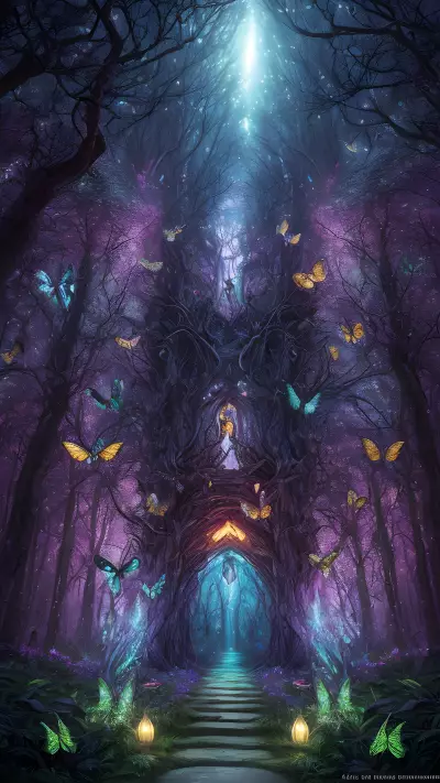 Enchanted Forest of Luminous Butterflies