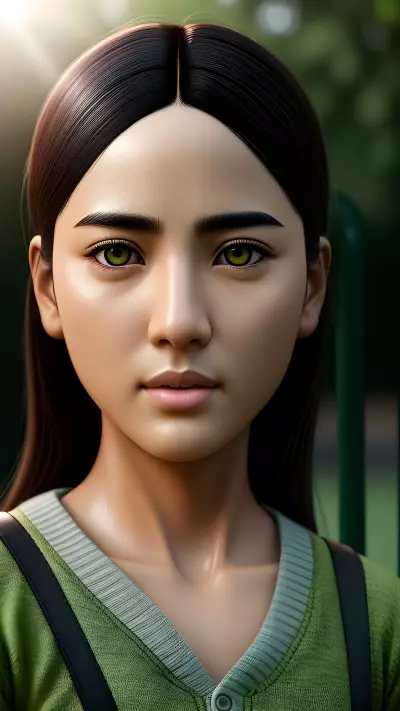 JW Park's Sadness Portrait Olive Eyes at a Playground