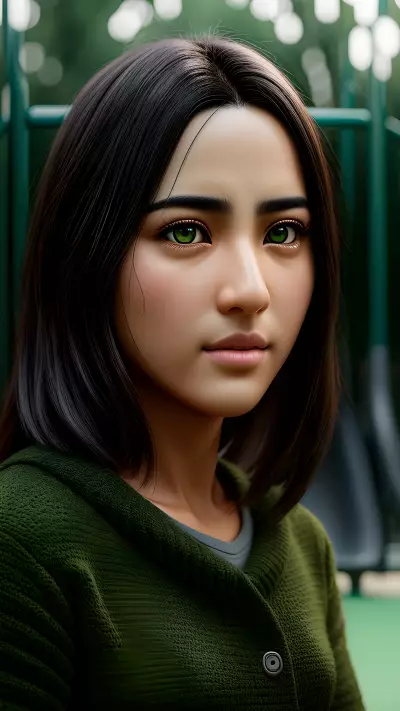 JW Park's Sadness Portrait Olive Eyes at a Playground