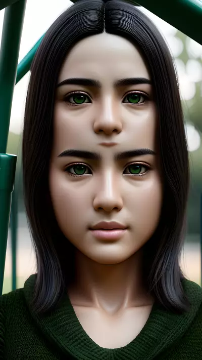 JW Park's Sadness Portrait Olive Eyes at a Playground