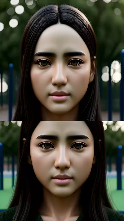 JW Park's Sadness Portrait Olive Eyes at a Playground