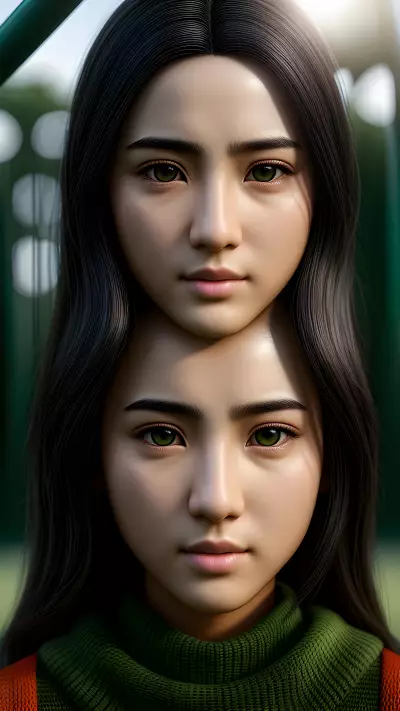 JW Park's Sadness Portrait Olive Eyes at a Playground