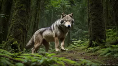 Hunter and Hunted A Candid Shot of a Ferocious Wolf in the Taiga Rainforest