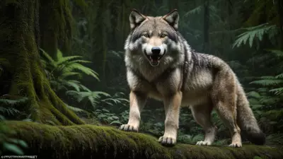 Hunter and Hunted A Candid Shot of a Ferocious Wolf in the Taiga Rainforest