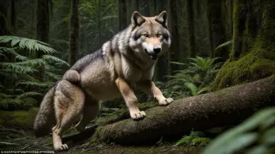 Hunter and Hunted A Candid Shot of a Ferocious Wolf in the Taiga Rainforest