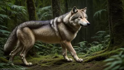 Hunter and Hunted A Candid Shot of a Ferocious Wolf in the Taiga Rainforest