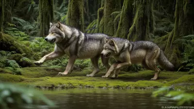 Hunter and Hunted A Candid Shot of a Ferocious Wolf in the Taiga Rainforest