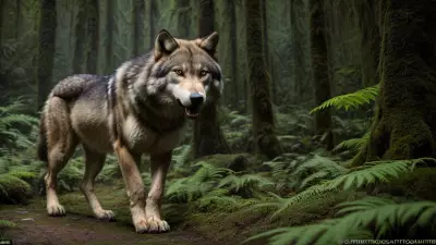 Hunter and Hunted A Candid Shot of a Ferocious Wolf in the Taiga Rainforest