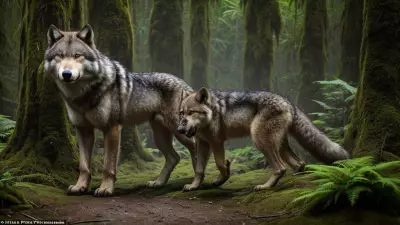 Hunter and Hunted A Candid Shot of a Ferocious Wolf in the Taiga Rainforest