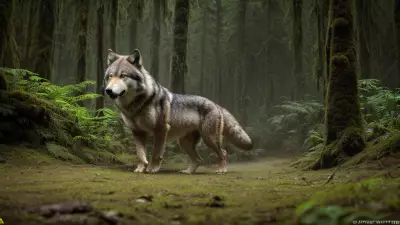 Hunter and Hunted A Candid Shot of a Ferocious Wolf in the Taiga Rainforest