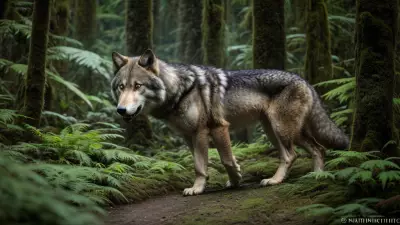 Hunter and Hunted A Candid Shot of a Ferocious Wolf in the Taiga Rainforest