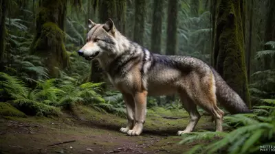 Hunter and Hunted A Candid Shot of a Ferocious Wolf in the Taiga Rainforest