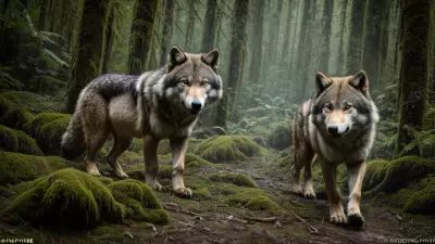 Hunter and Hunted A Candid Shot of a Ferocious Wolf in the Taiga Rainforest