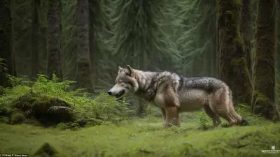 Hunter and Hunted A Candid Shot of a Ferocious Wolf in the Taiga Rainforest