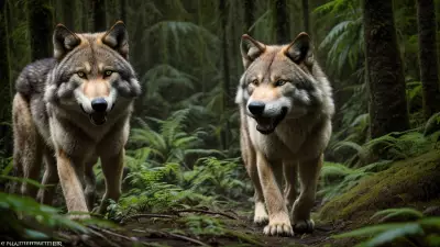 Hunter and Hunted A Candid Shot of a Ferocious Wolf in the Taiga Rainforest
