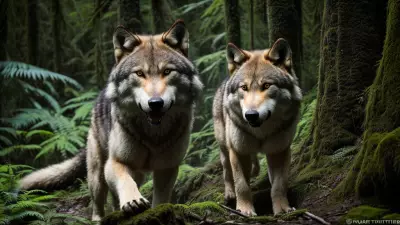 Hunter and Hunted A Candid Shot of a Ferocious Wolf in the Taiga Rainforest