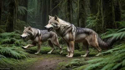 Hunter and Hunted A Candid Shot of a Ferocious Wolf in the Taiga Rainforest