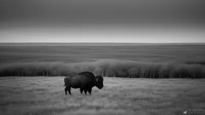 Sacred Union Robert Irwin Photographs a Bison Standing Against Vast Prairie Negative Space