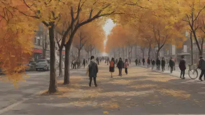 Autumn Streetscape A Portrait Drawing by Zhang Peili