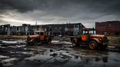 Abandoned Heavy Machinery in an Industrial Landscape