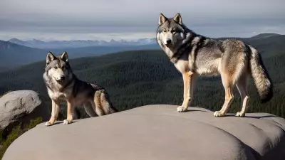 Photography of giant wolf in a forest or rock or mountain